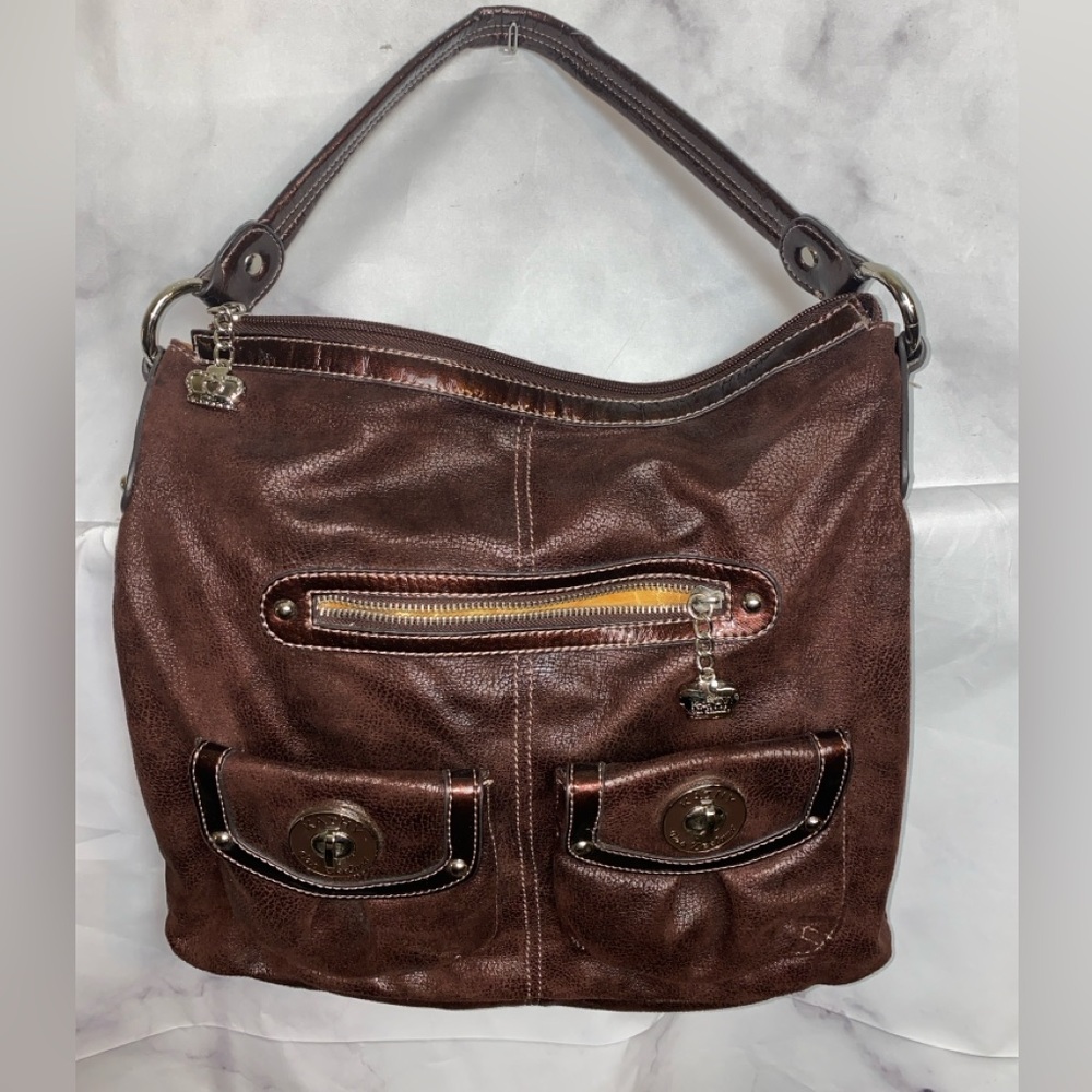 Vintage Kathy Van Zeeland brown faux Ieather handbag